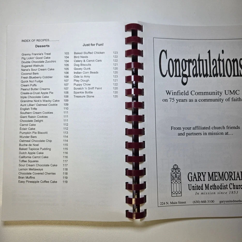 Winfield Illinois Methodist Church 75th Anniversary Cookbook‎ 2004 Spiral Bound